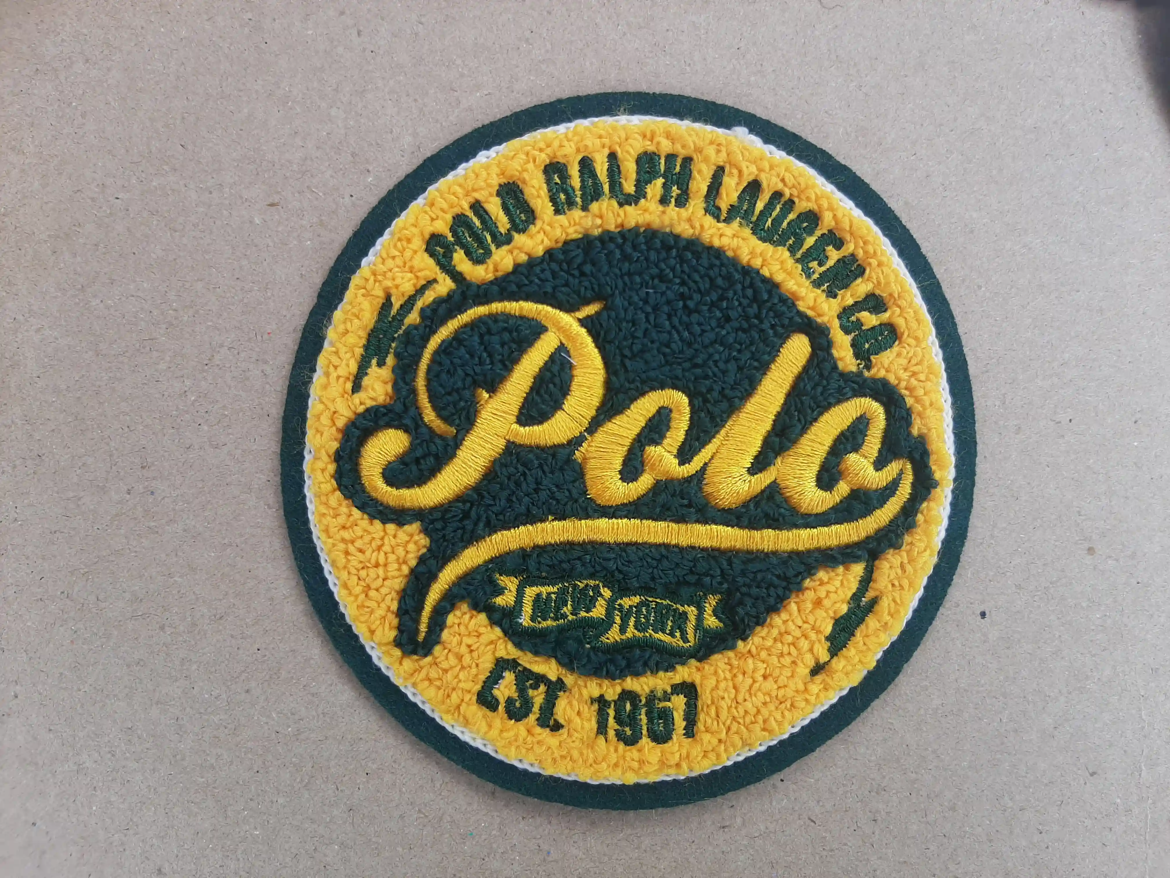 Premium Apparel Branding requires Premium Chenille Patches with Loops and Chain along with SATIN embroidery.  Create Beauty.  Trust Abcoln Polo Ralph Lauren Clothing Brand_Premium Apparels